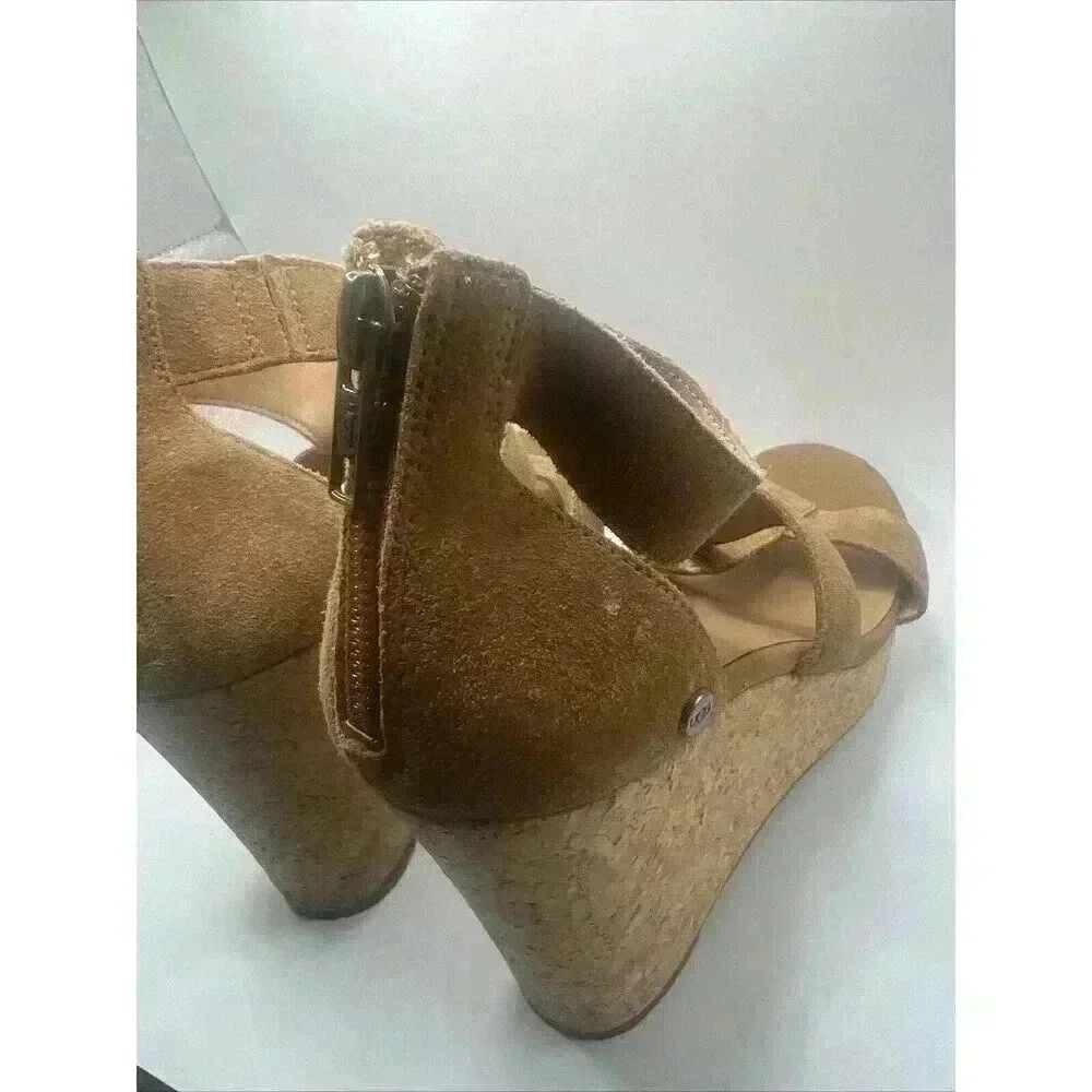 UGG WHITNEY SUEDE STRAPPY PLATFORM WEDGE HEELS, WOMEN US 8
